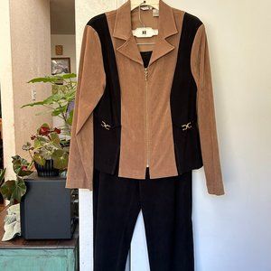 This is a Fashion Bug Stretch, 2-piece dress suit, size 12, warm tan & black